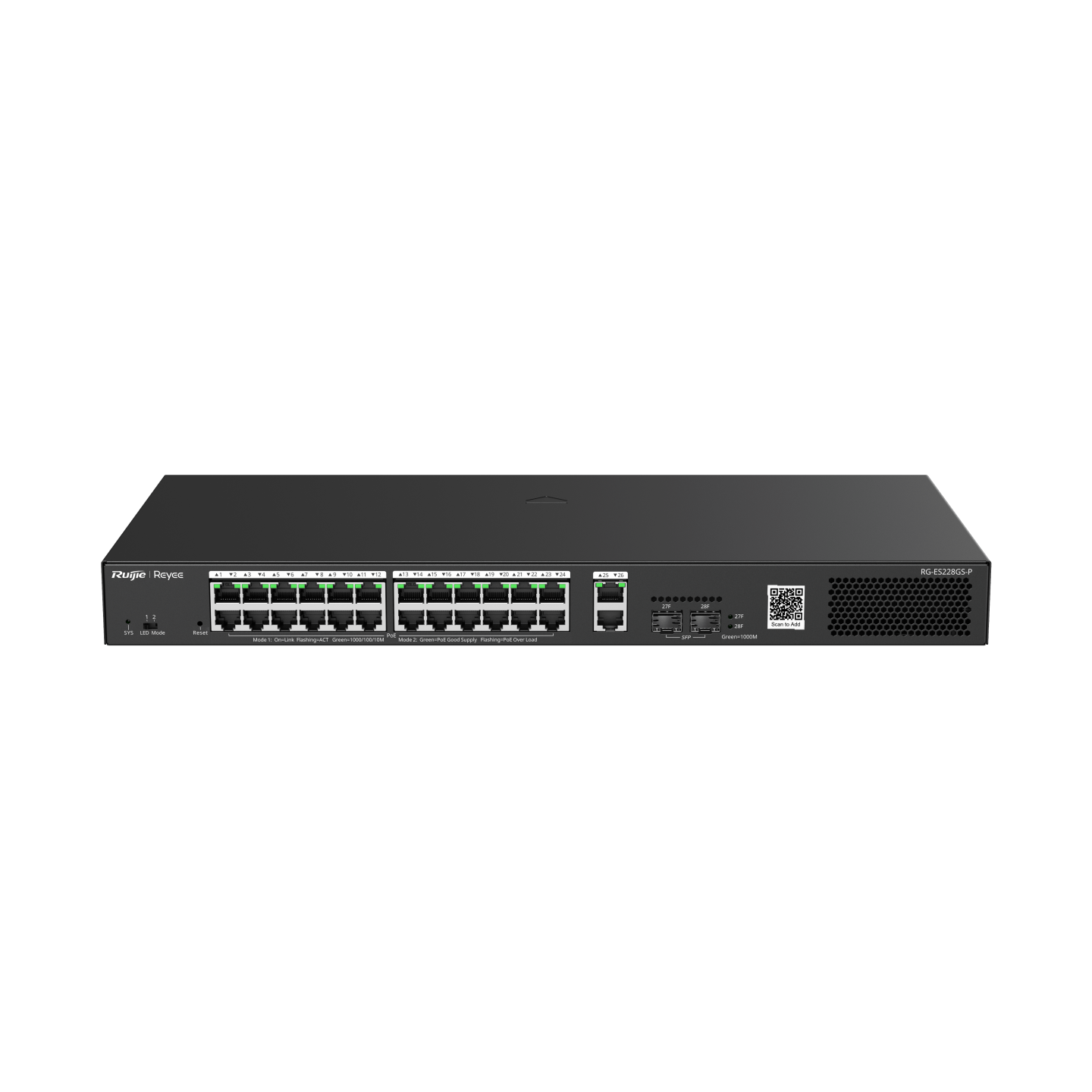 Reyee RG-ES228GS-P 28 Portlu, 10/100/1000Gigabit, Yönetilebilir Switch, 2 SFP, 2 Gigabit RJ45Uplink, 24 Port PoE+ (370W) view 2