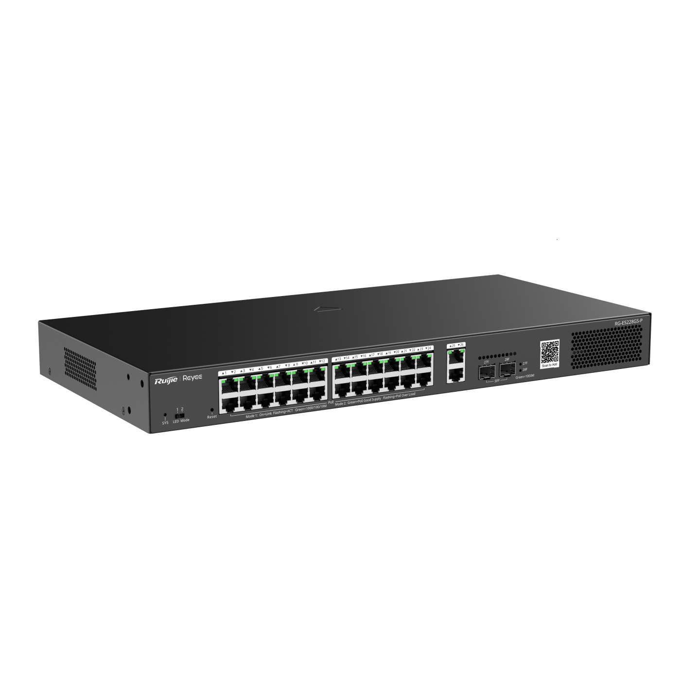 Reyee RG-ES228GS-P 28 Portlu, 10/100/1000Gigabit, Yönetilebilir Switch, 2 SFP, 2 Gigabit RJ45Uplink, 24 Port PoE+ (370W) view 3