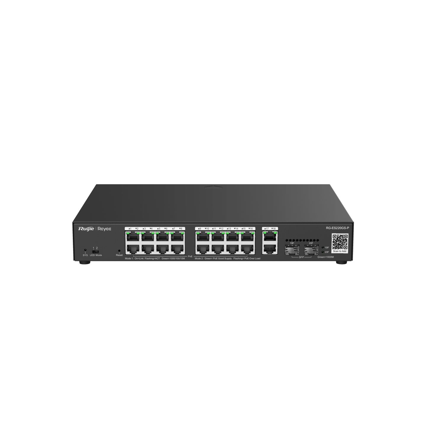 Reyee RG-ES220GS-P 20 Portlu, 10/100/1000Gigabit, Yönetilebilir Switch, 2 SFP, 2 Gigabit RJ45Uplink, 16 Port PoE+ (250W view 2