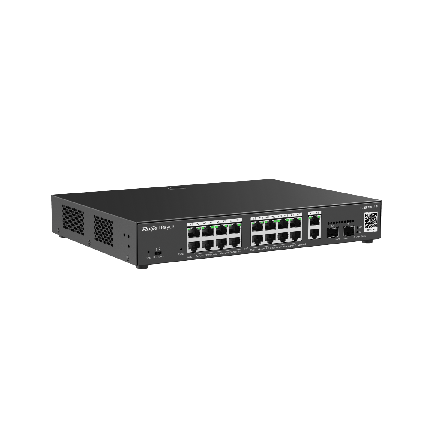Reyee RG-ES220GS-P 20 Portlu, 10/100/1000Gigabit, Yönetilebilir Switch, 2 SFP, 2 Gigabit RJ45Uplink, 16 Port PoE+ (250W view 3