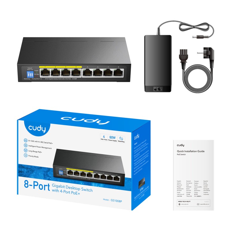 CUDY GS1008P -8-Port Gigabit PoE+ Switch 60W view 1