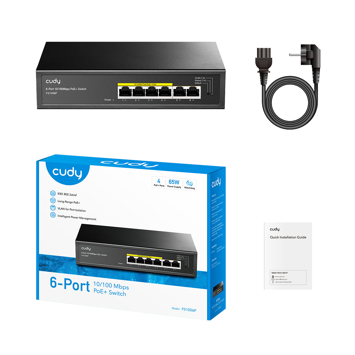 CUDY FS1006P - 6-Port 10/100M PoE+ Switch 65W view 2