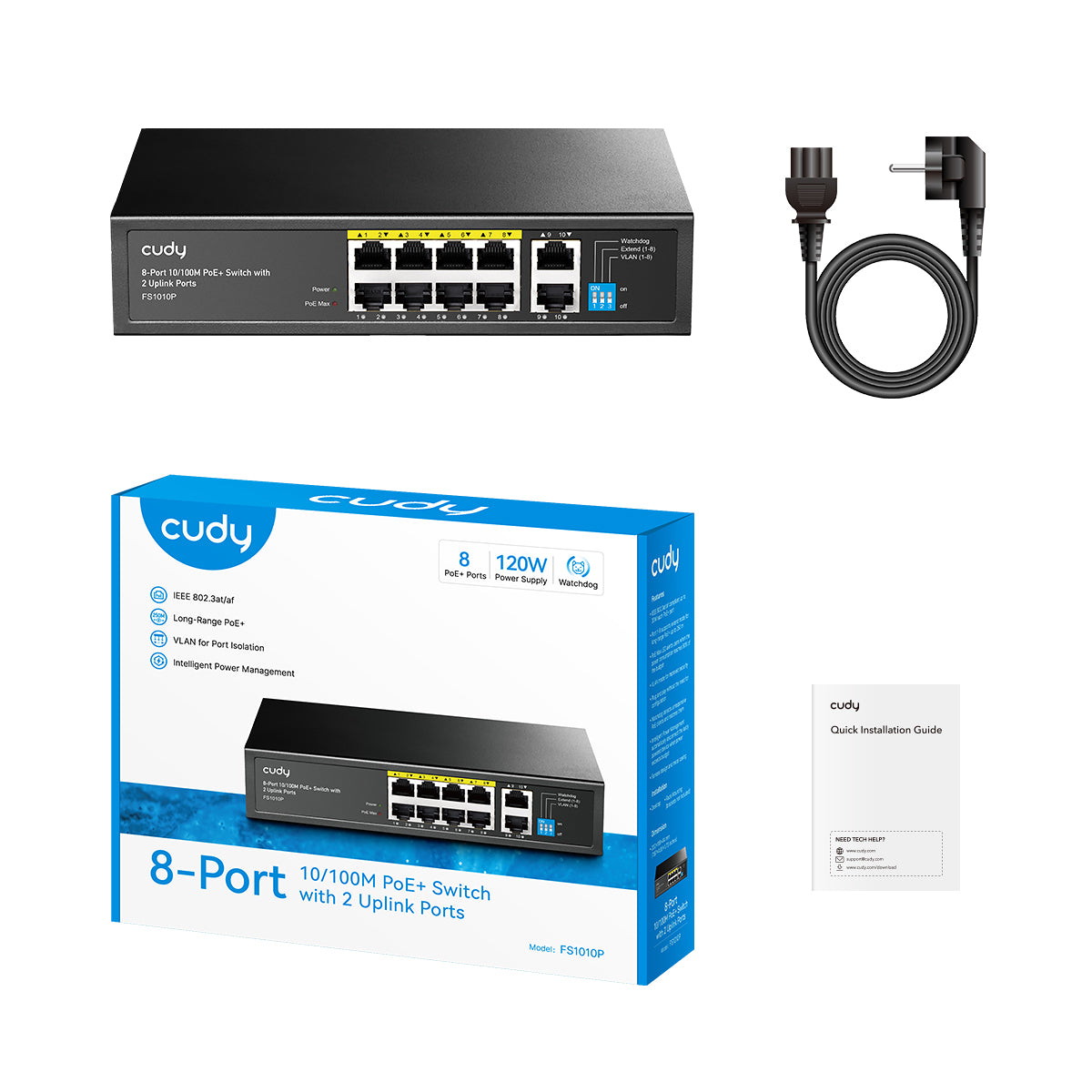 CUDY FS1010P - 8-Port 10/100M PoE+ Switch with 2 Uplink Ports 120W view 2