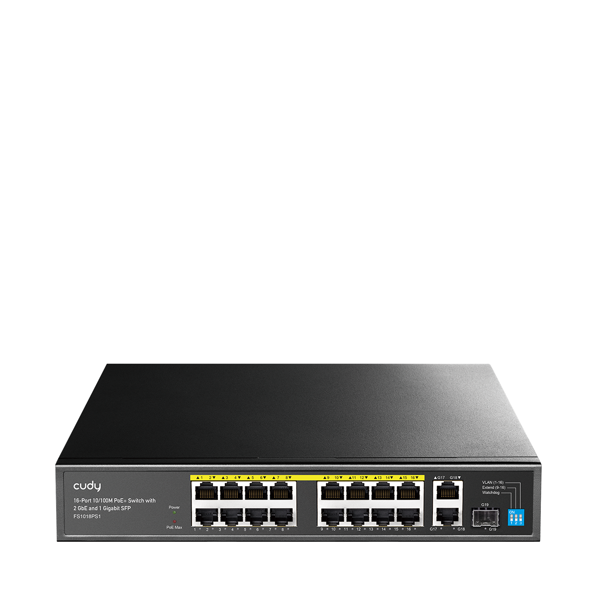 CUDY FS1018PS1 - 16-Port 10/100M PoE+ Switch with 2 Gigabit Uplink and 1 SFP Port 200W