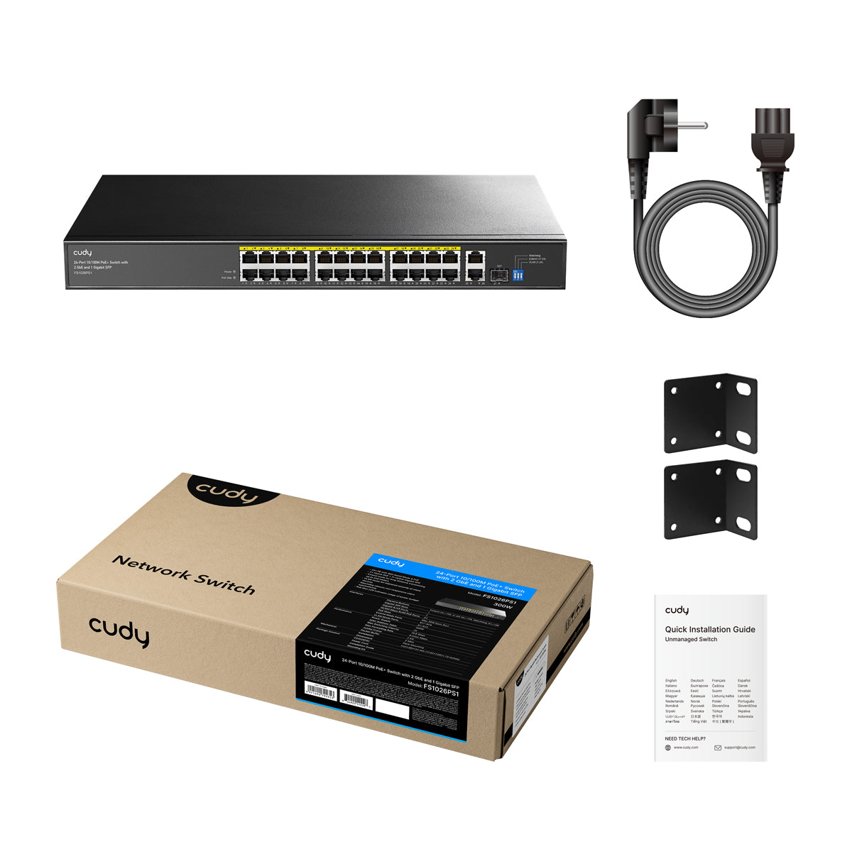 CUDY FS1026PS1 - 24-Port 10/100M PoE+ Switch with 2 Gigabit Port+ 1SFP 300W view 2