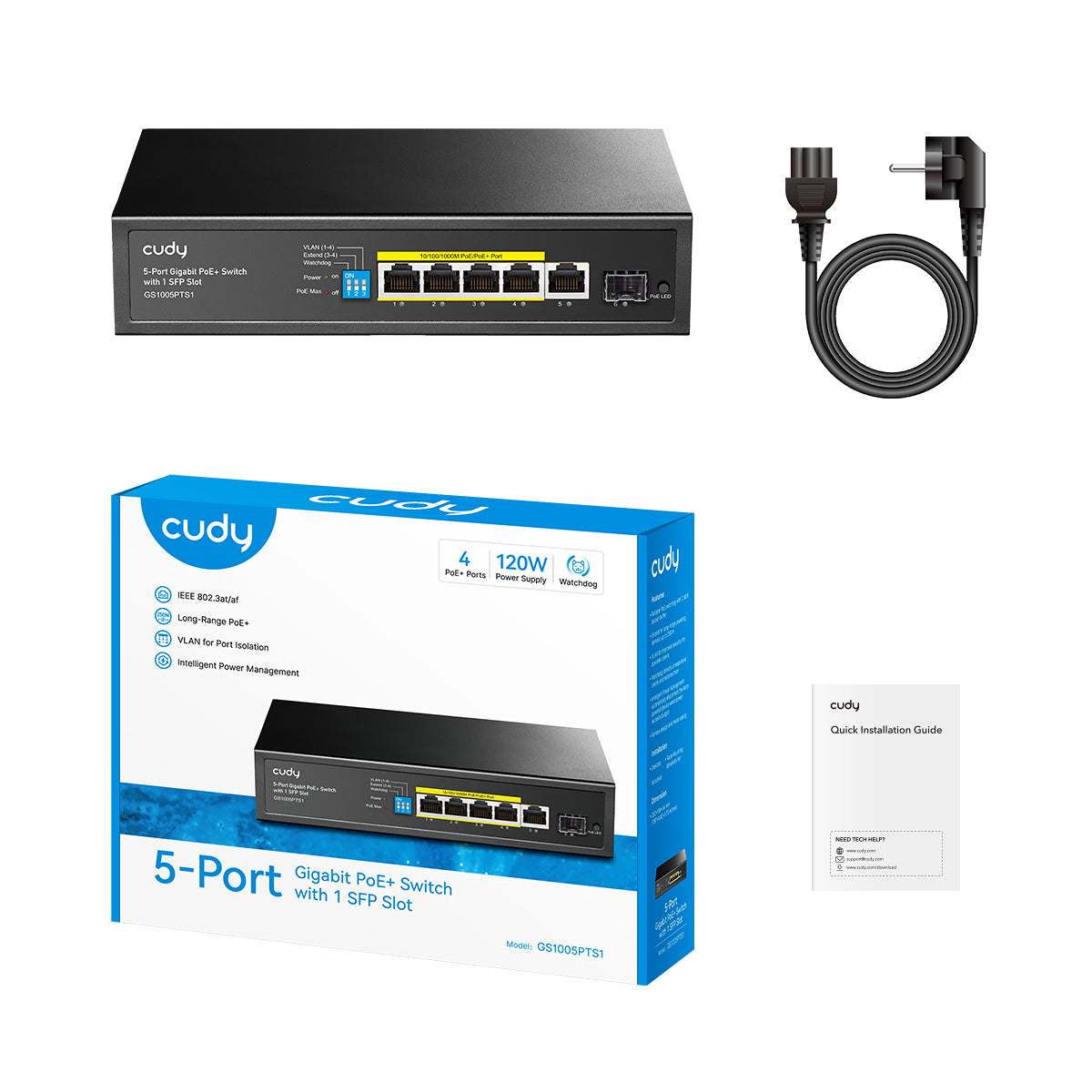 Cudy IG1005EPS1 - 5-Port Gigabit Industrial Light Managed PoE+ Switch with 1 SFP view 2