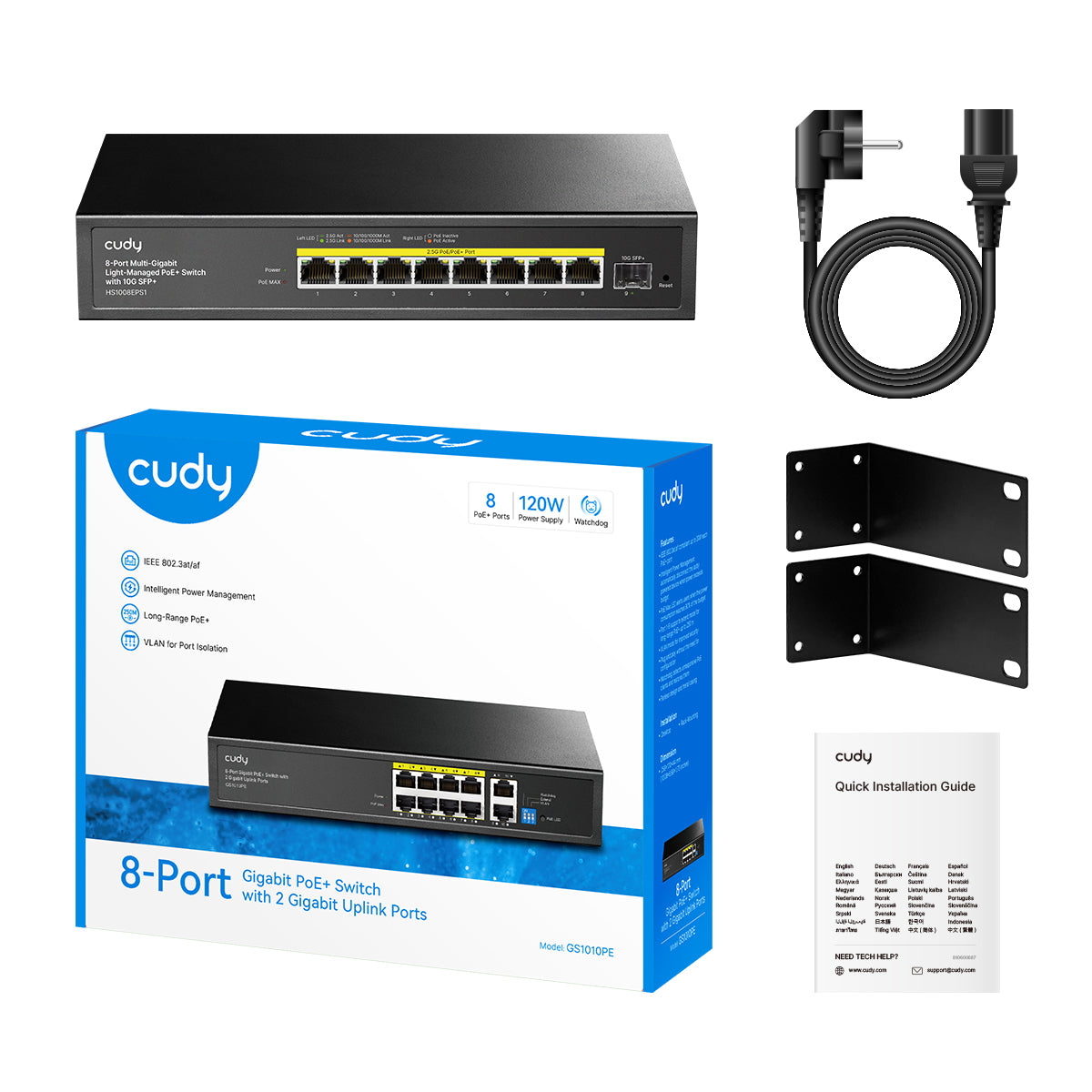 Cudy GS1010PE - 8-Port Gigabit PoE+ Switch with 2 Gigabit Uplink Ports 120W                                                 view 2