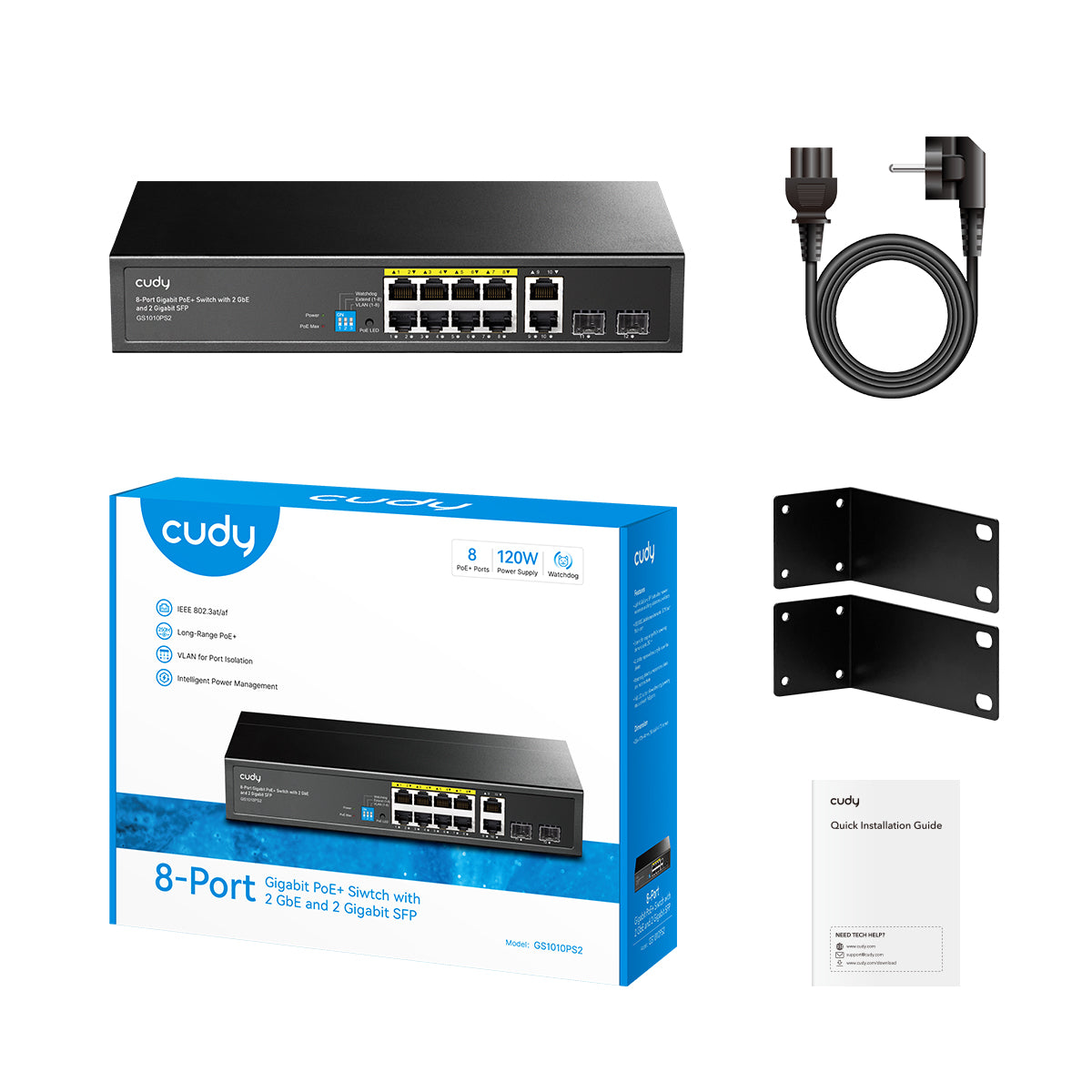 Cudy GS1010PS2 - 8-Port Gigabit PoE+ Switch with 2 Gigabit Uplink ports and 2 Gigabit SFP slot 120W view 2