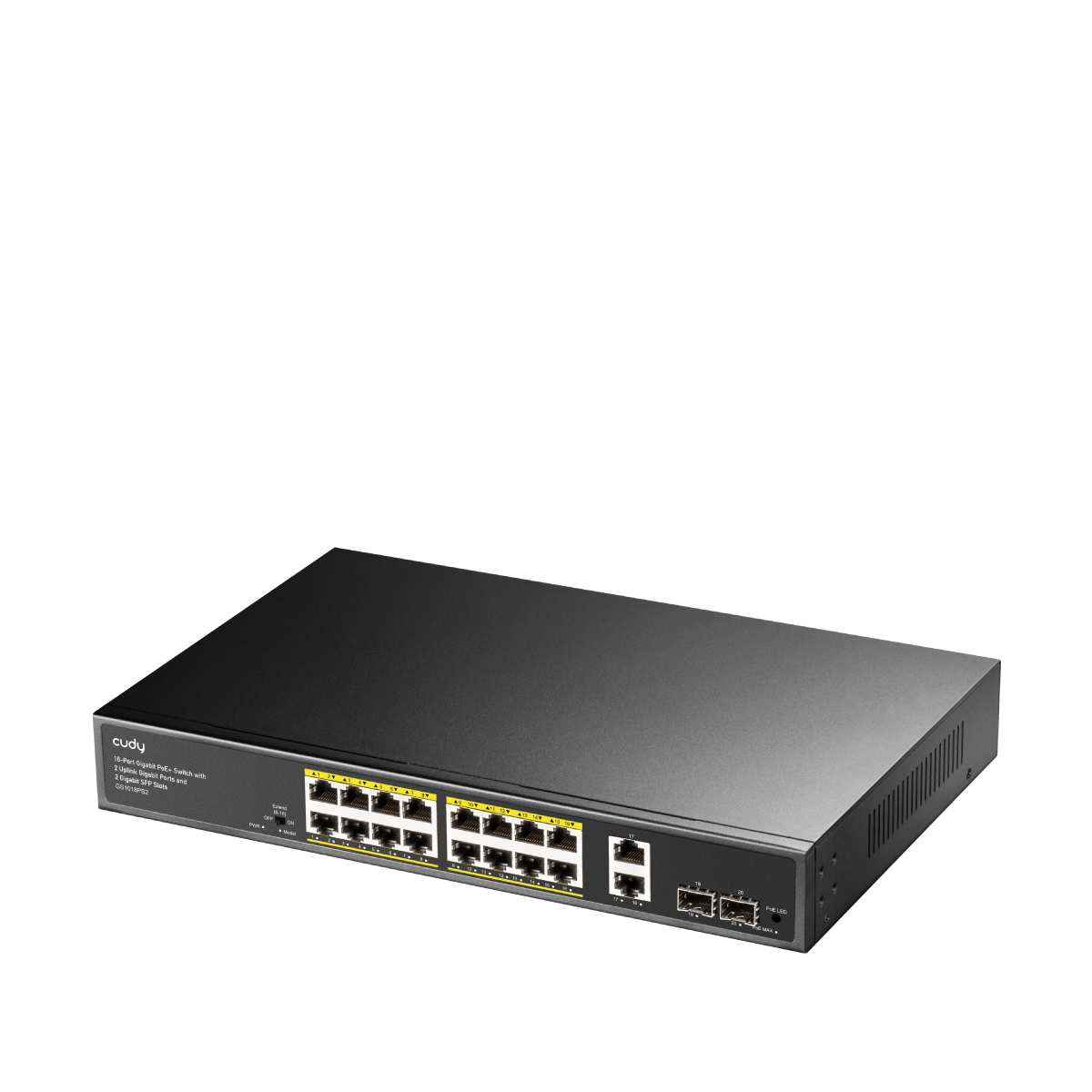 CUDY GS1018PS2 - 16-Port Gigabit PoE+ Switch with 2 Uplink Gigabit Ports and 2 Gigabit SFP Slots 200W view 2