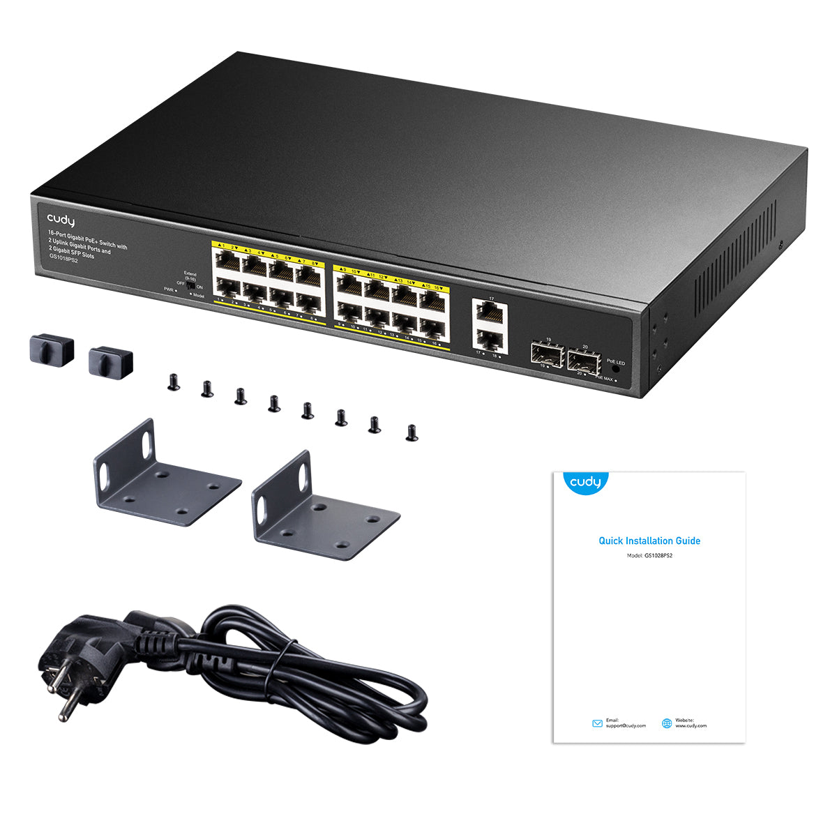 CUDY GS1018PS2 - 16-Port Gigabit PoE+ Switch with 2 Uplink Gigabit Ports and 2 Gigabit SFP Slots 200W view 4