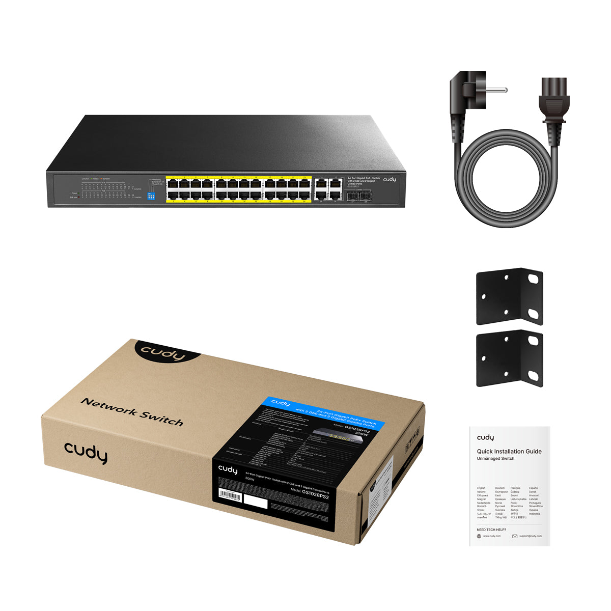 Cudy GS1028PS2 - 24-Port Gigabit PoE+ Switch with 4 Uplink Gigabit Ports and 2 Gigabit SFP Slots 300W view 2