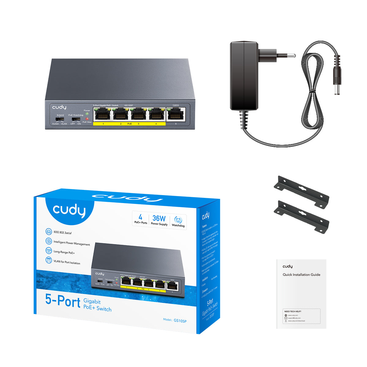 CUDY GS105P - 5-Port Gigabit PoE+ Switch 36W view 2