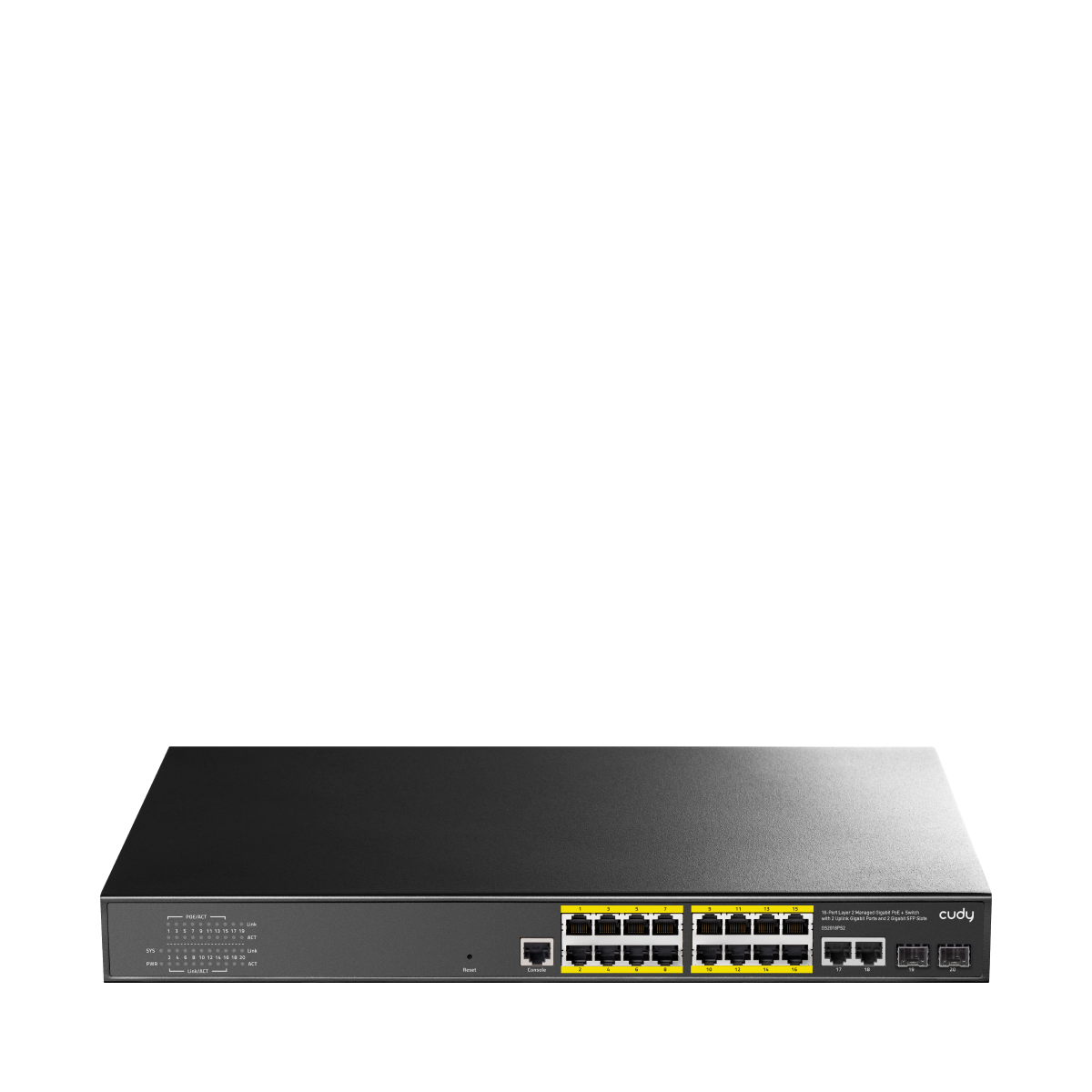 Cudy GS2018PS2-200W - 16-Port Layer 2 Managed Gigabit PoE+ Switch with 2 Uplink Gigabit Ports and 2 Gigabit SFP Slots, 200W