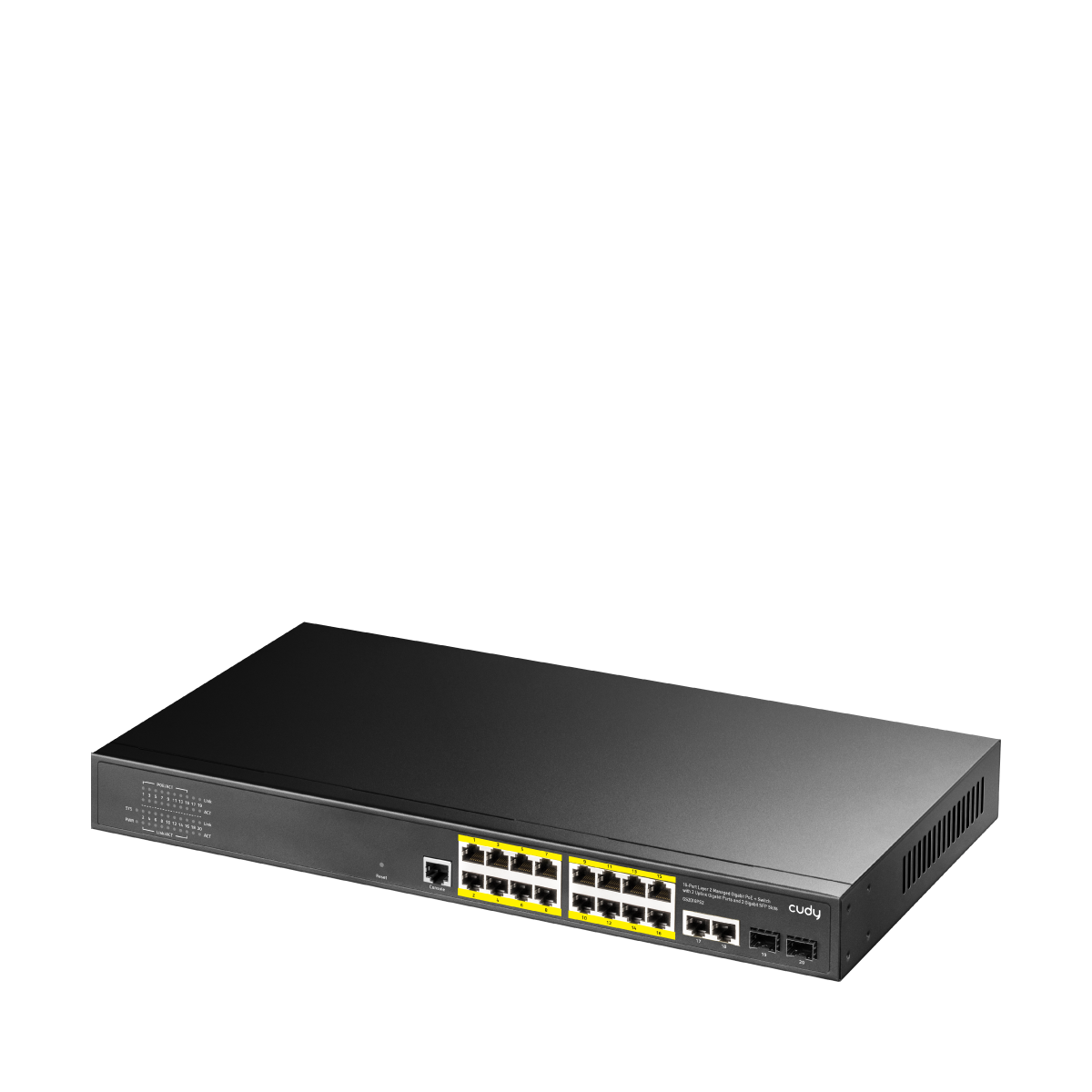 Cudy GS2018PS2-200W - 16-Port Layer 2 Managed Gigabit PoE+ Switch with 2 Uplink Gigabit Ports and 2 Gigabit SFP Slots, 200W view 2