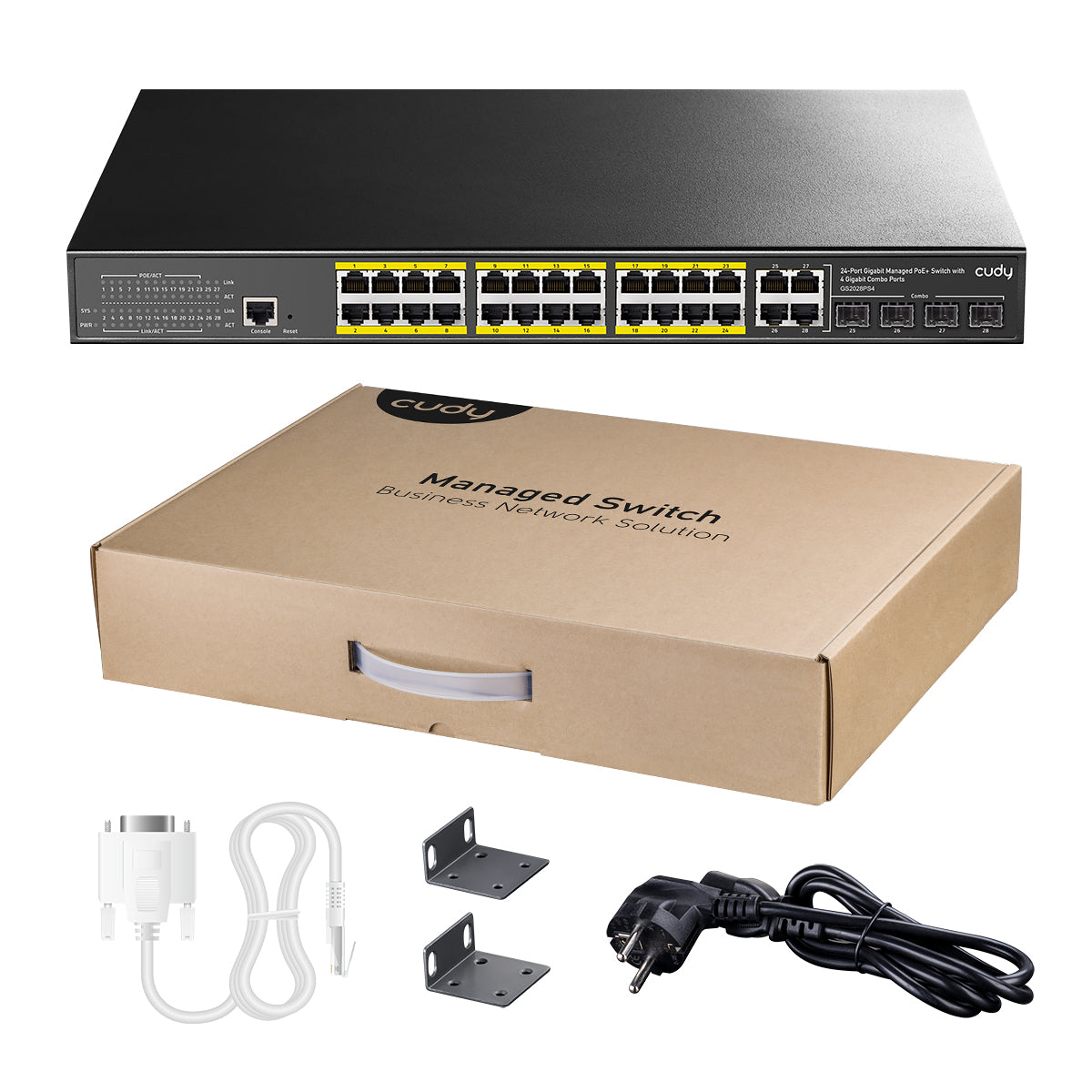 Cudy GS2028PS4-300W - 24-Port Layer 2 Managed Gigabit PoE+ Switch with 4 Gigabit Combo Ports, 300W view 3