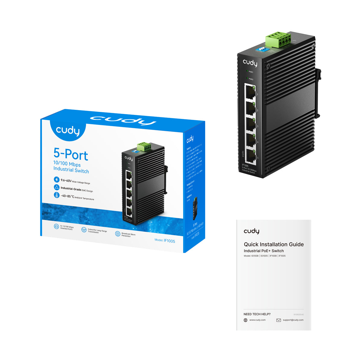 Cudy IF1005 - 5-Port 10/100M Industrial Switch view 2