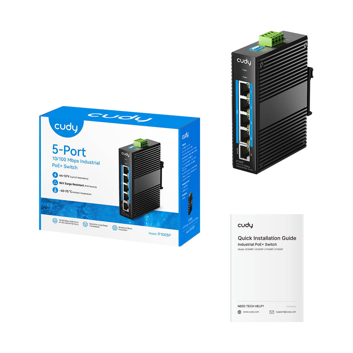 Cudy IF1005P - 5-Port 10/100M Industrial PoE+ Switch view 3