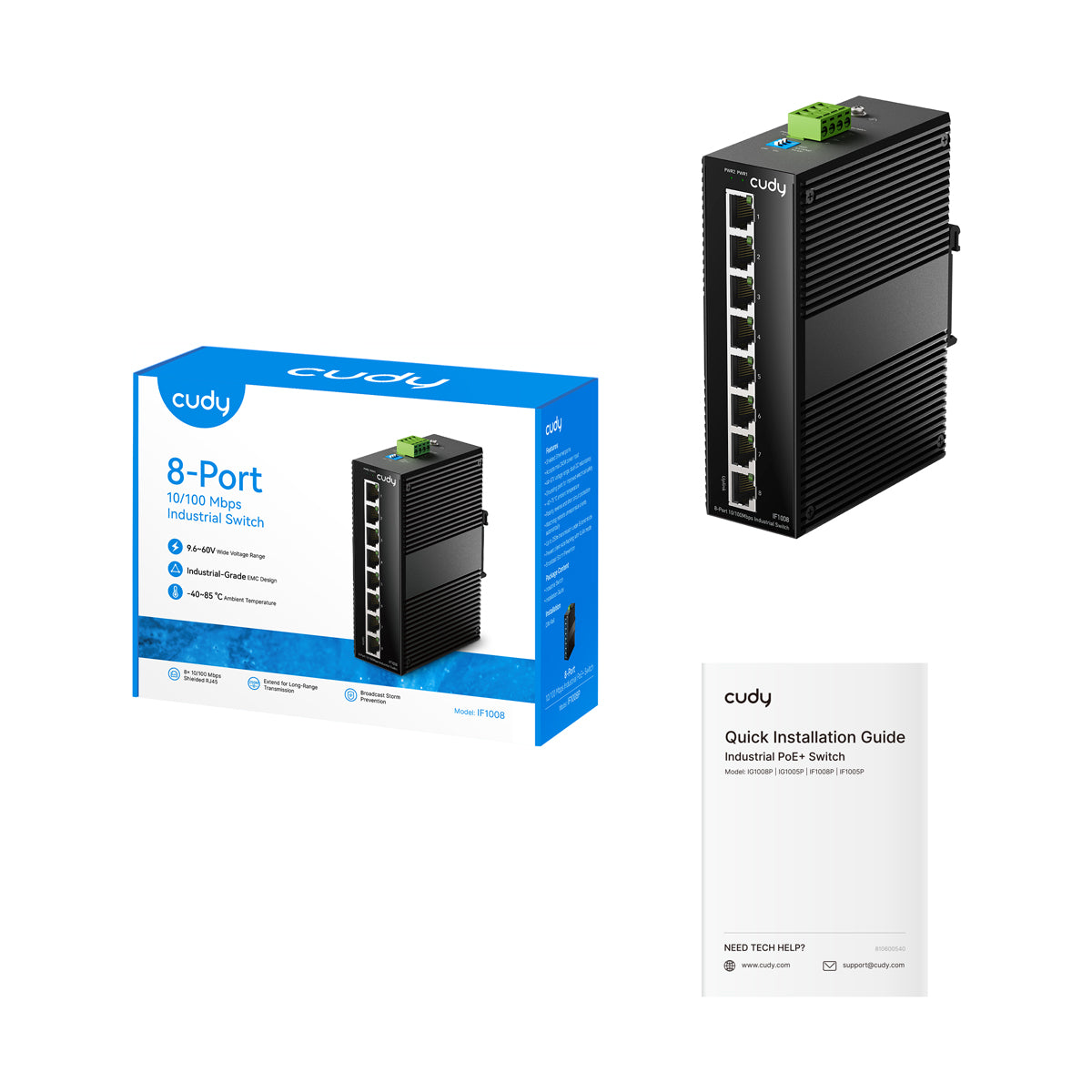 Cudy IF1008 -8-Port 10/100M Industrial Switch view 3