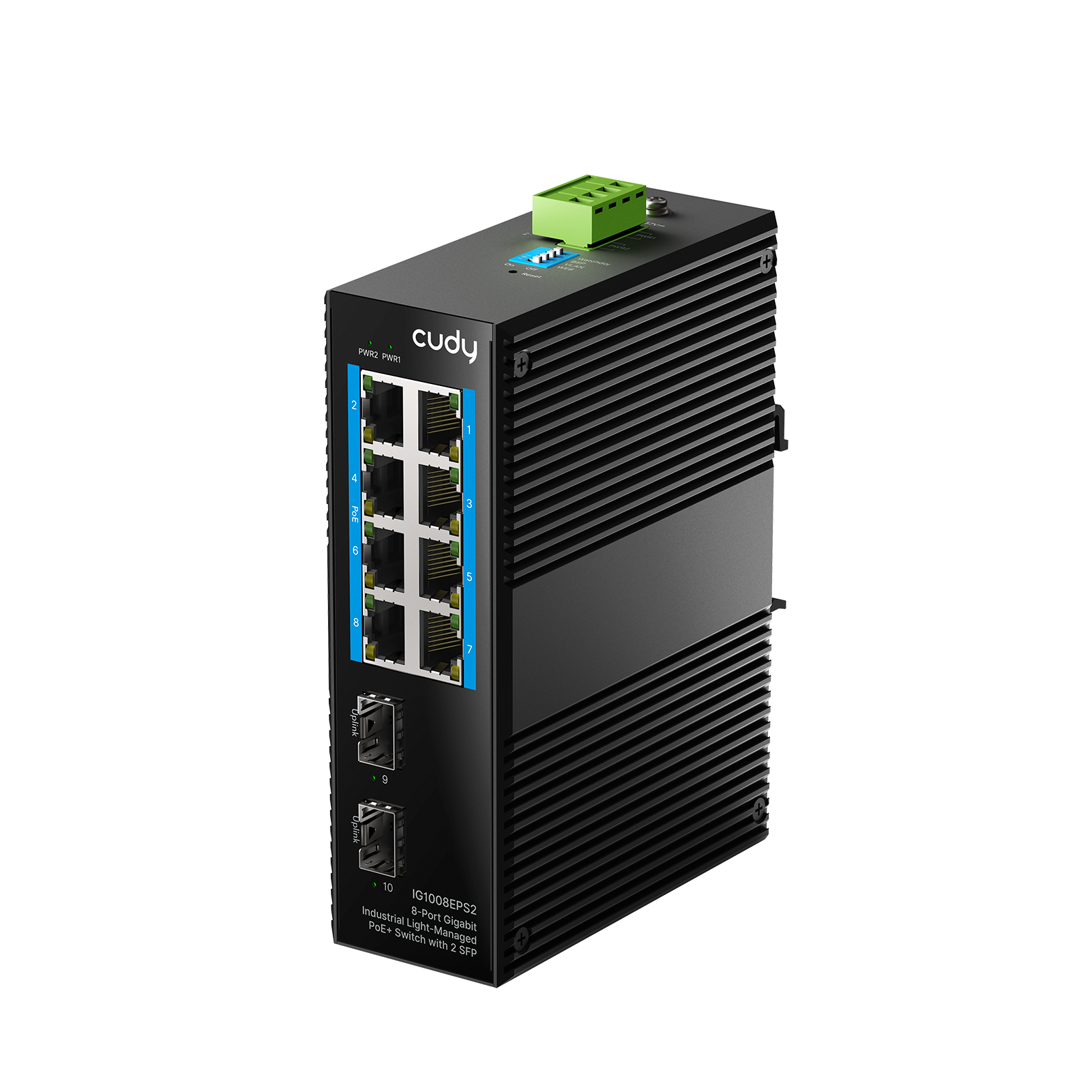 Cudy IG1008EPS2 - 8-Port Gigabit Industrial Light Managed PoE+ Switch with 2 SFP