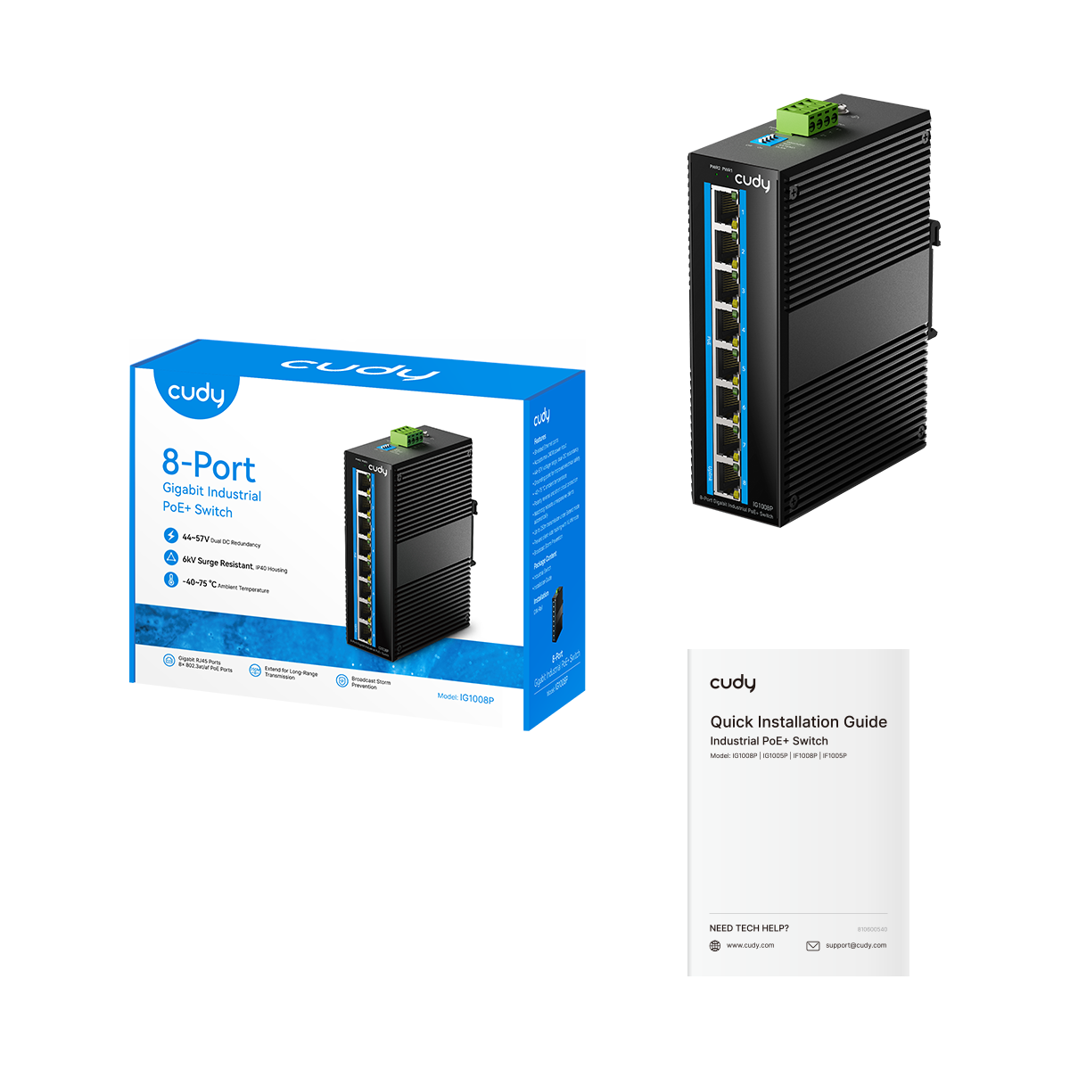 Cudy IG1008P - 8-Port Gigabit Industrial PoE+ Switch view 3