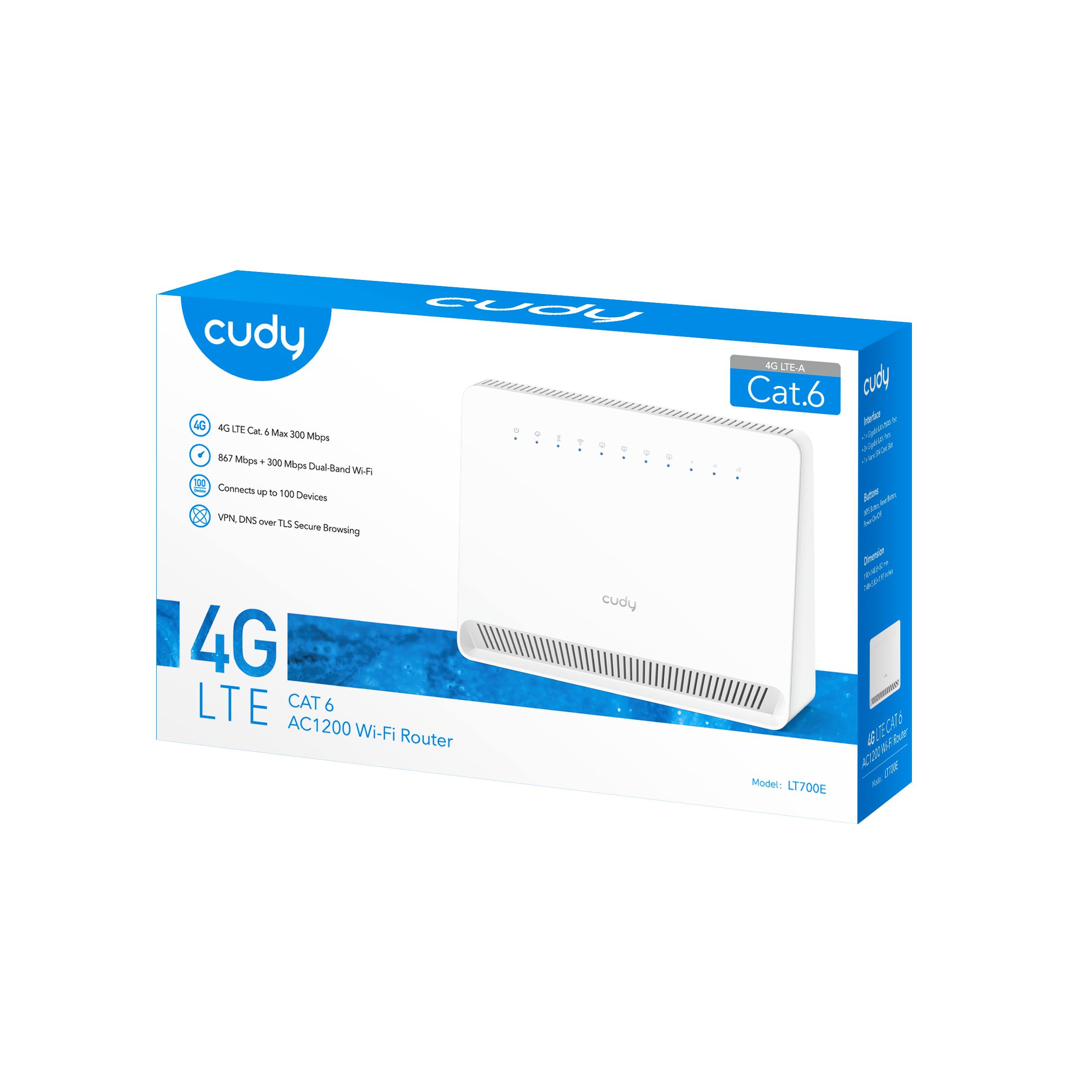 Cudy LT700E - AC1200 Wi-Fi 4G LTE-Cat6 Gigabit Router view 3