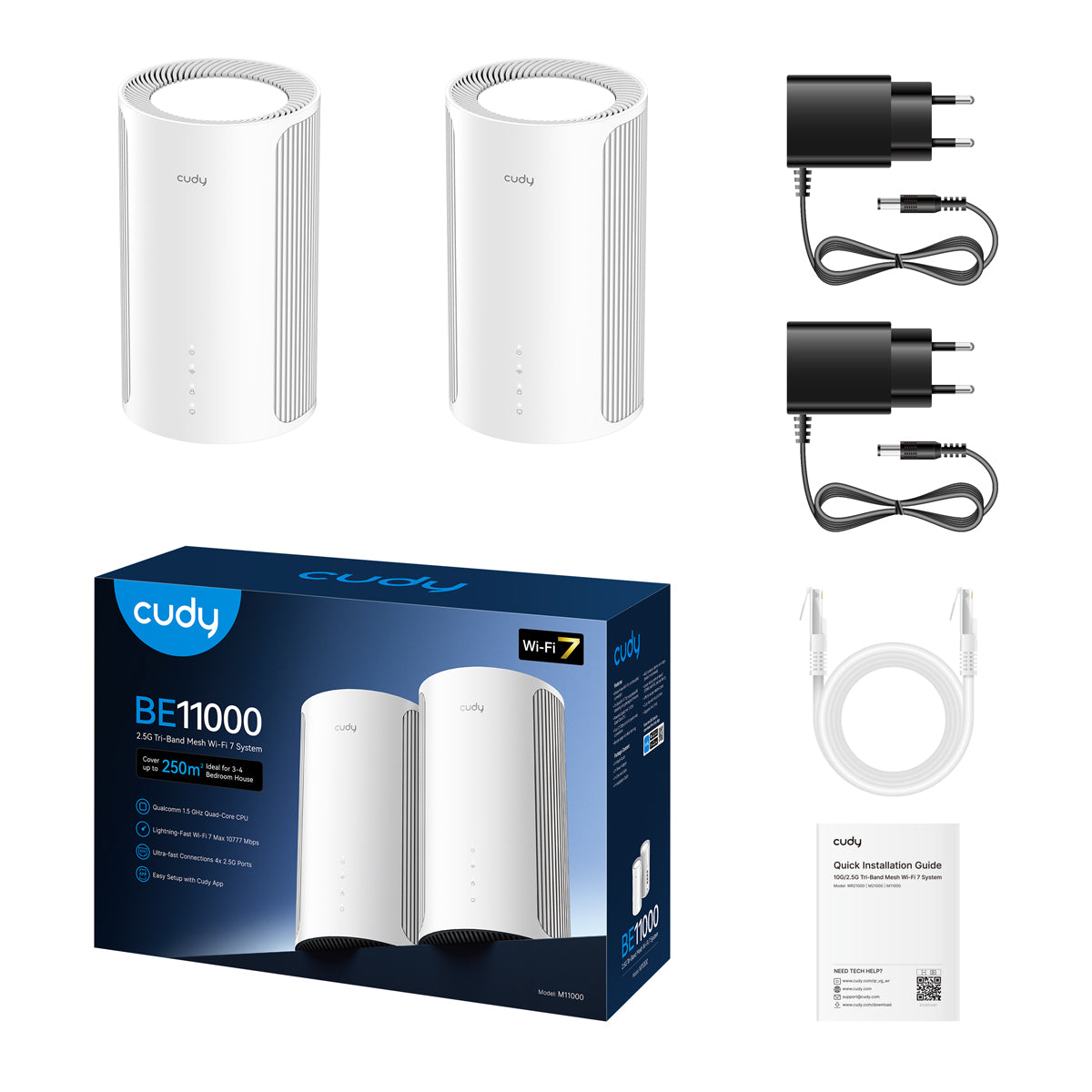 Cudy M11000(2-Pack) - BE11000 2.5G Tri-Band Wi-Fi 7 Mesh Solution view 3