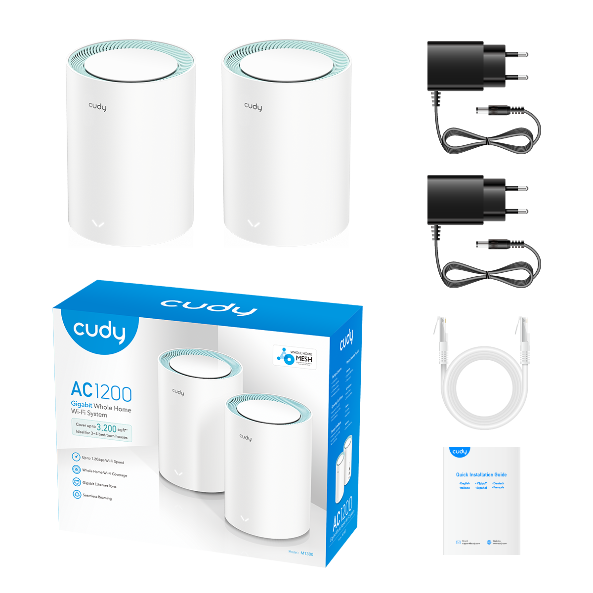 CUDY M1300(2-Pack) - AC1200 Wi-Fi Gigabit Mesh Solution view 2