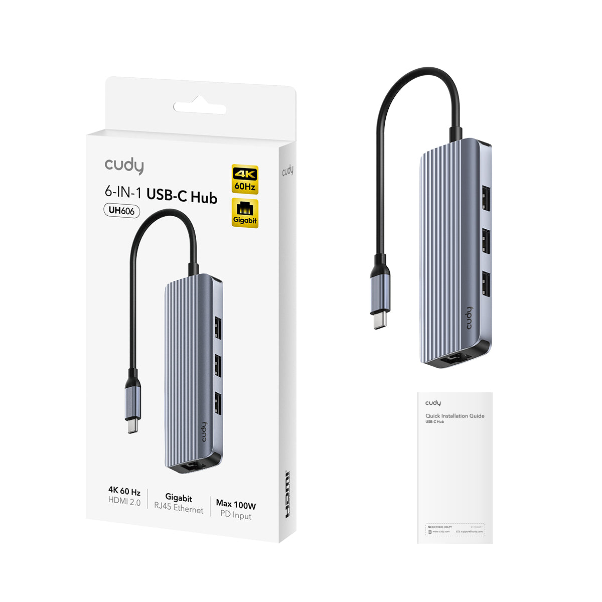 Cudy UH606 - 6-IN-1 USB-C Hub with GbE & 4K@60Hz HDMI view 2