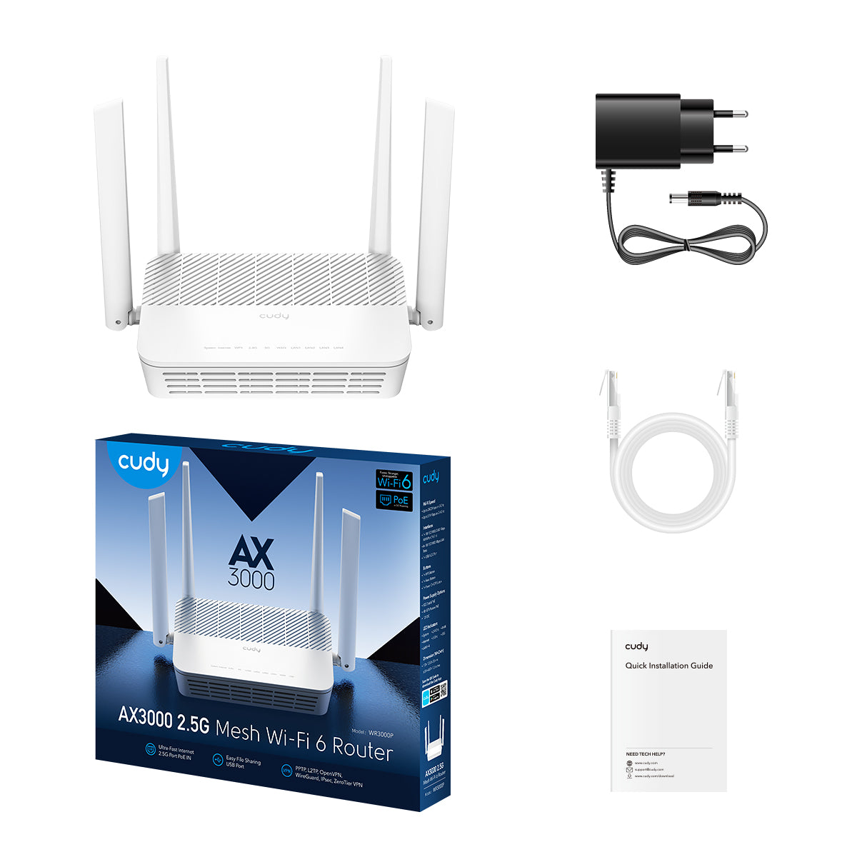 Cudy WR3000P - AX3000 2.5G Wi-Fi 6 Mesh PoE Router view 3