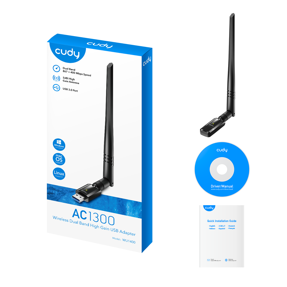 Cudy WU1400 - AC1300 Wi-Fi High Gain USB 3.0 Adapter view 6